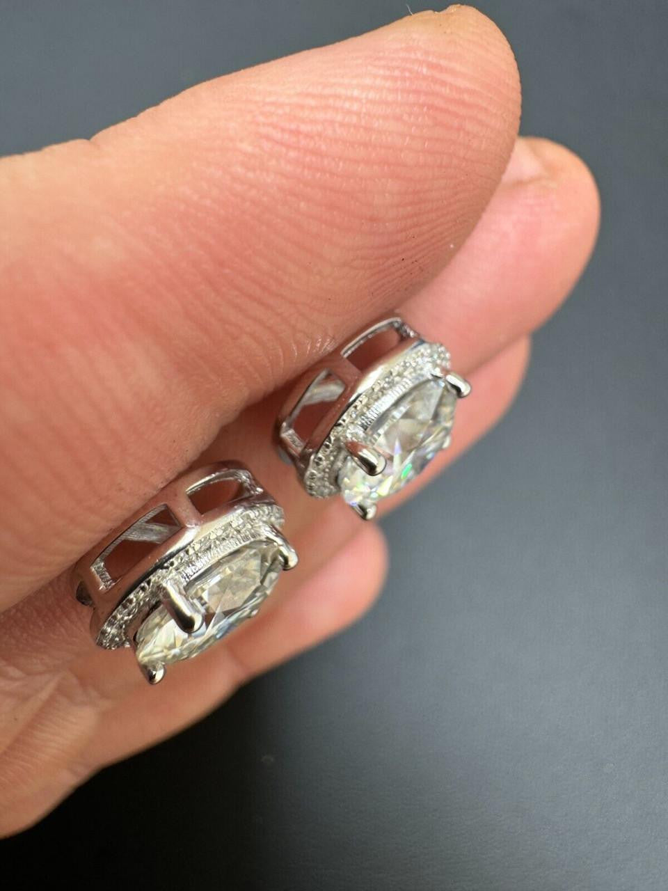 MOISSANITE Iced Out #1 Bestseller Halo Set Stud Earrings - 925 Silver - 7mm -12mm