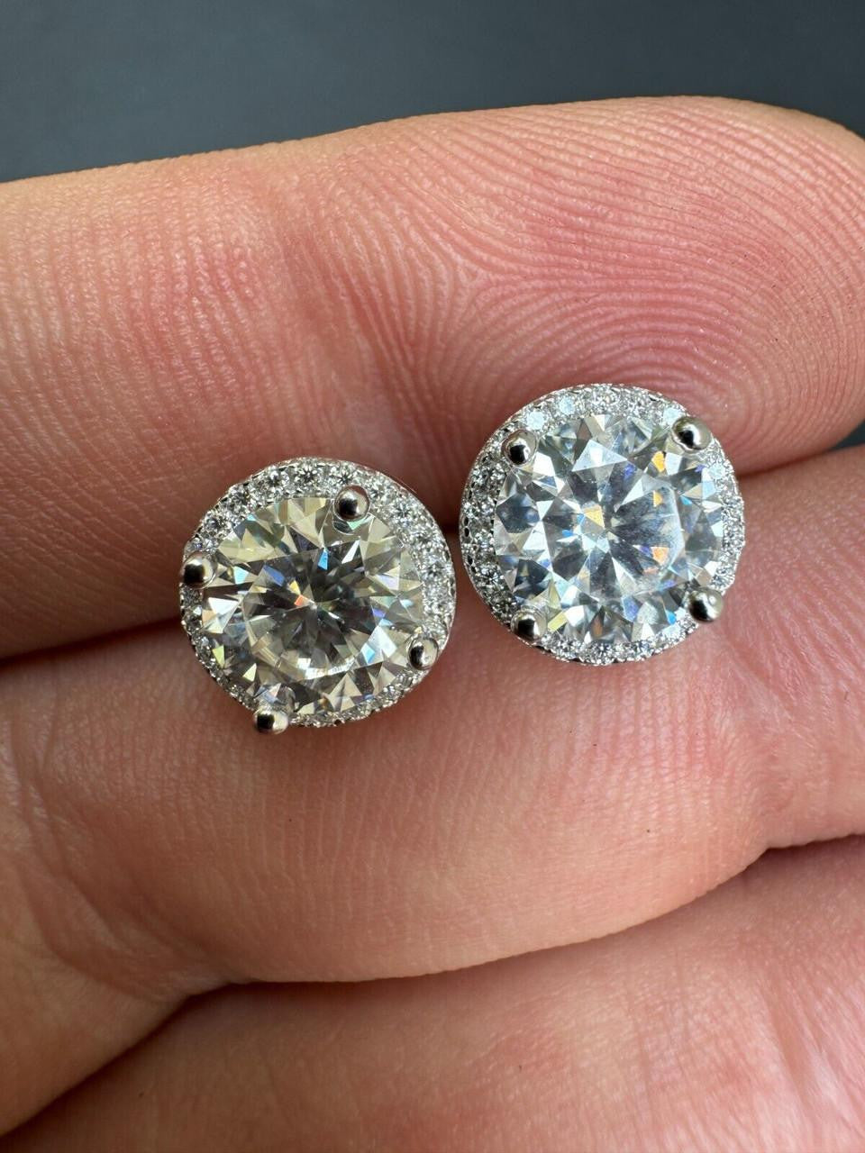 MOISSANITE Iced Out #1 Bestseller Halo Set Stud Earrings - 925 Silver - 7mm -12mm