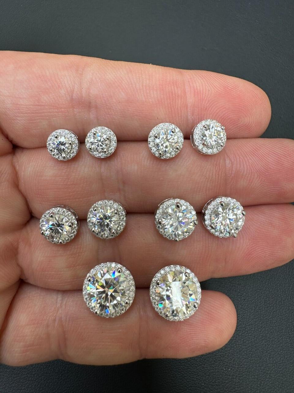 MOISSANITE Iced Out #1 Bestseller Halo Set Stud Earrings - 925 Silver - 7mm -12mm