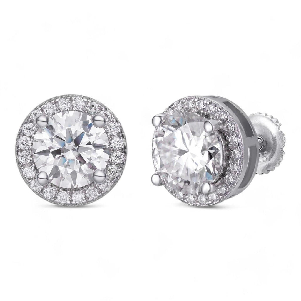 MOISSANITE Iced Out #1 Bestseller Halo Set Stud Earrings - 925 Silver - 7mm -12mm