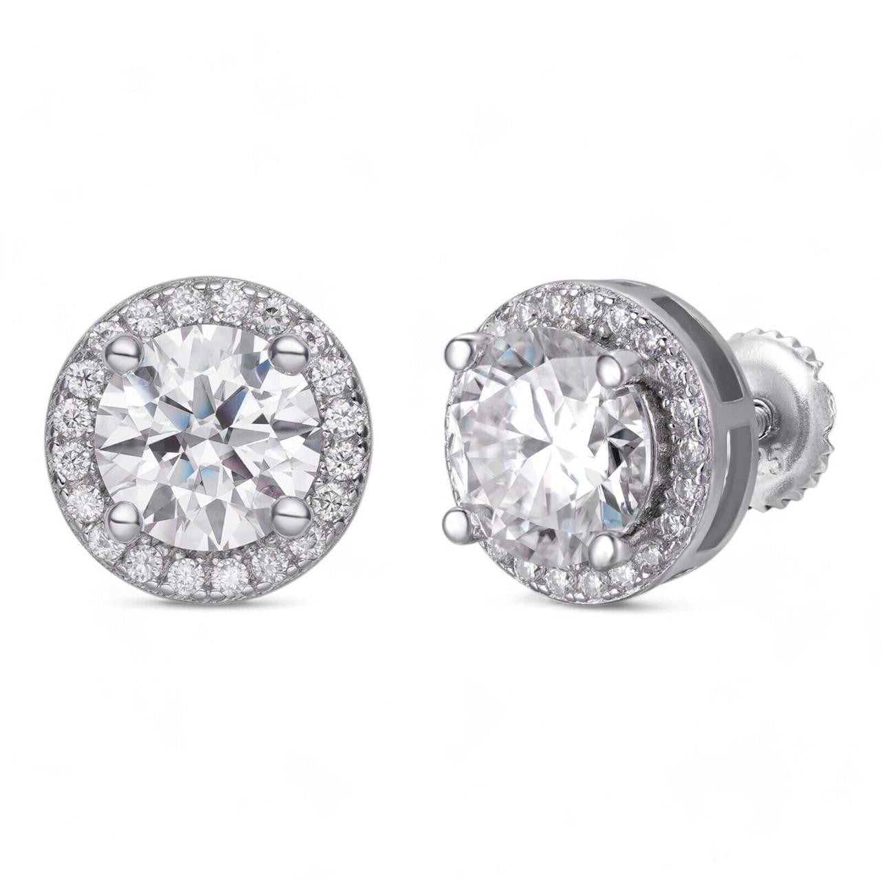 MOISSANITE Iced Out #1 Bestseller Halo Set Stud Earrings - 925 Silver - 7mm -12mm