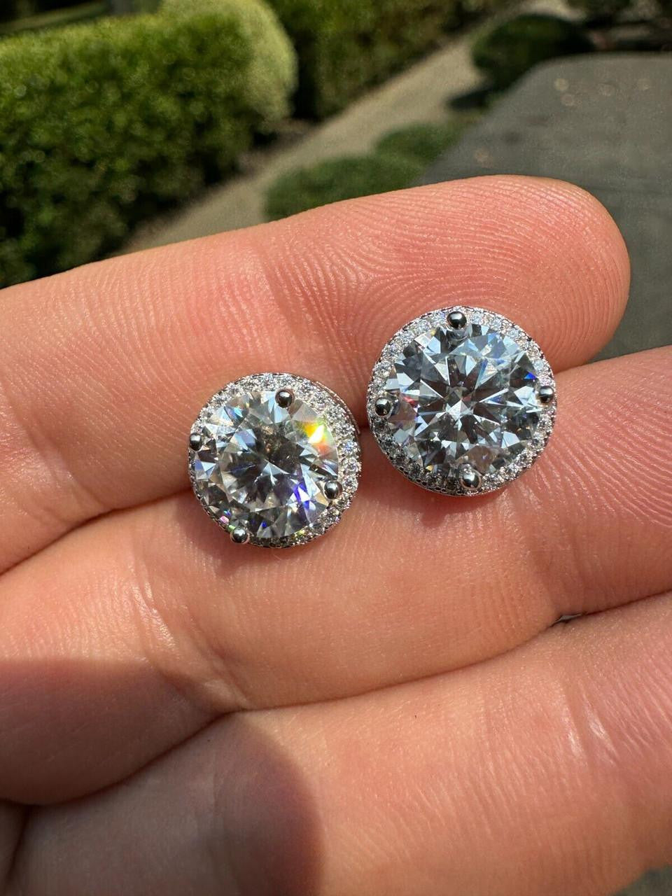 MOISSANITE Iced Out #1 Bestseller Halo Set Stud Earrings - 925 Silver - 7mm -12mm