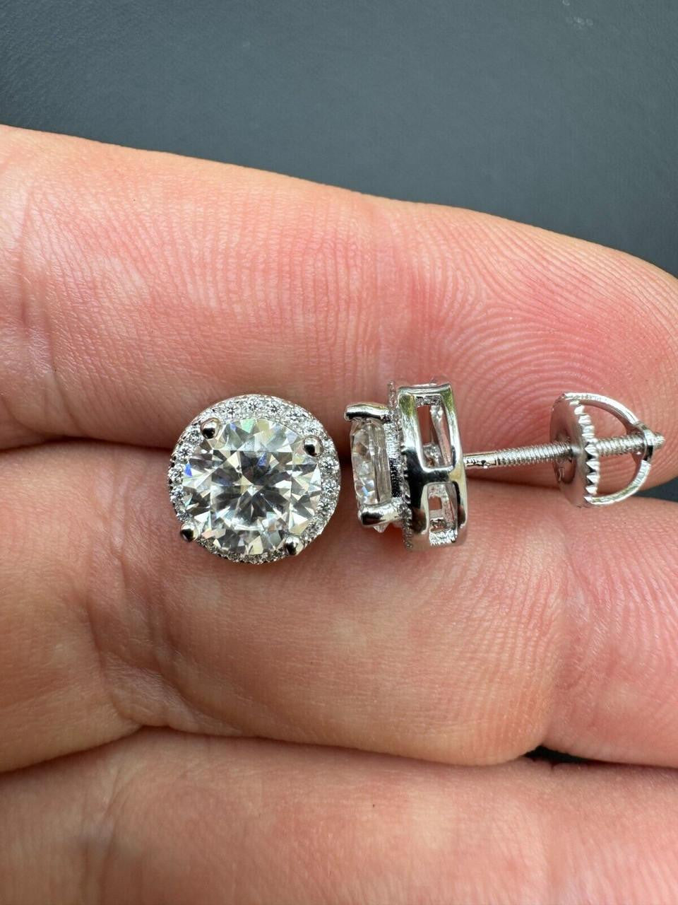 MOISSANITE Iced Out #1 Bestseller Halo Set Stud Earrings - 925 Silver - 7mm -12mm
