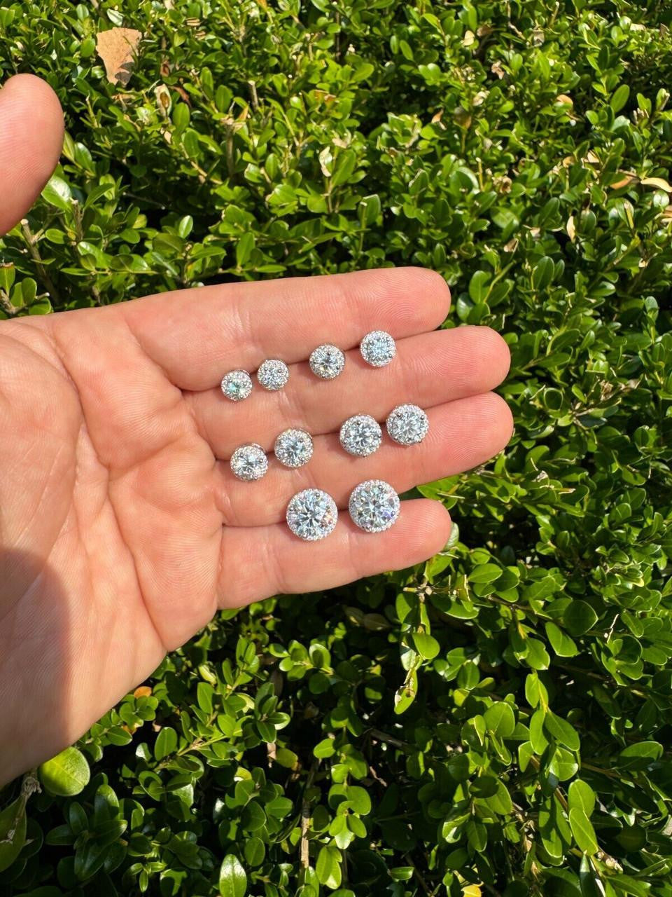 MOISSANITE Iced Out #1 Bestseller Halo Set Stud Earrings - 925 Silver - 7mm -12mm