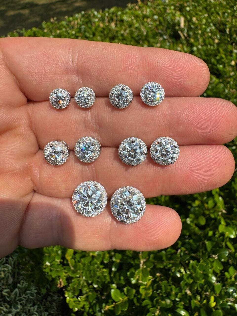 MOISSANITE Iced Out #1 Bestseller Halo Set Stud Earrings - 925 Silver - 7mm -12mm