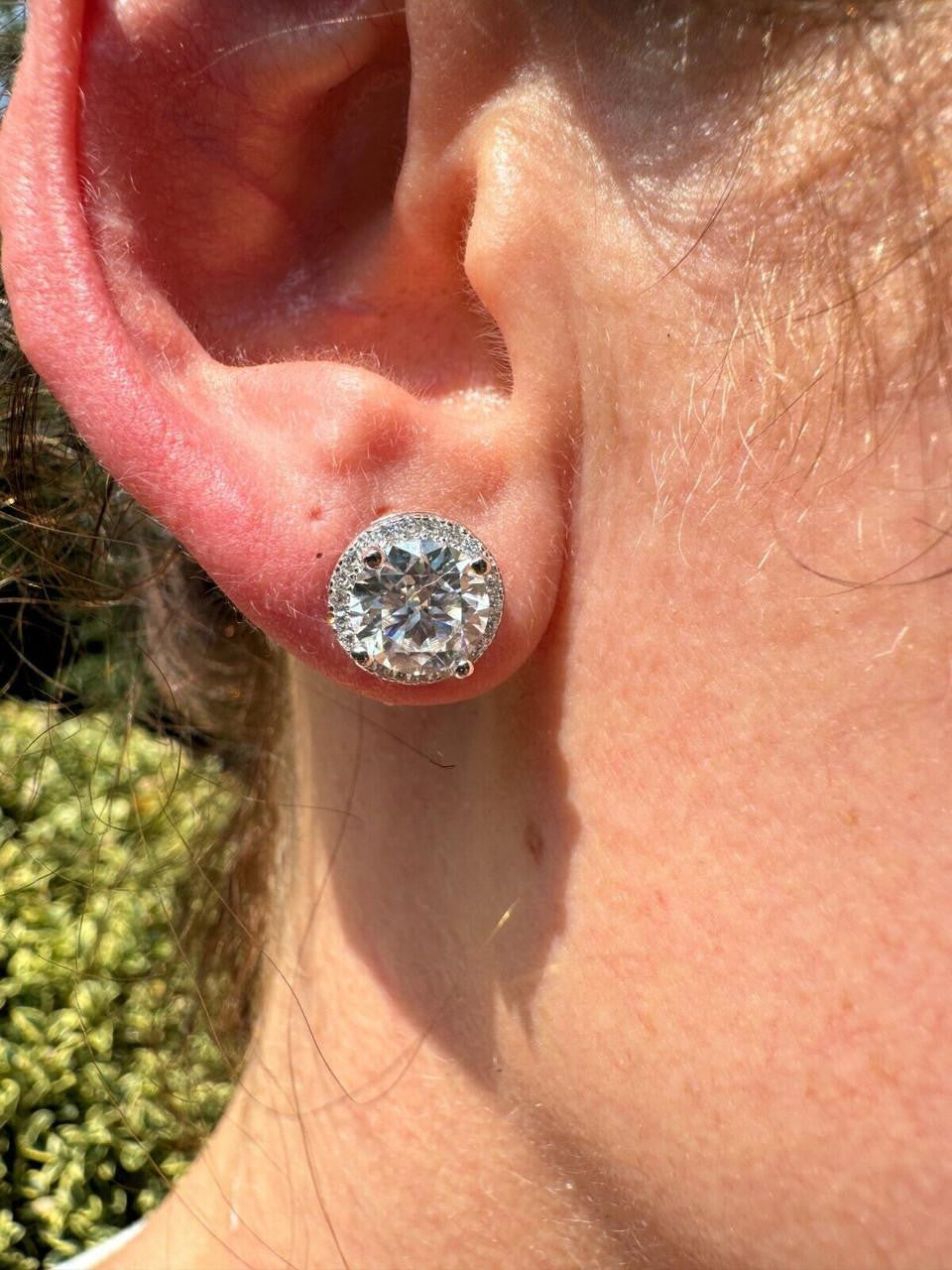 MOISSANITE Iced Out #1 Bestseller Halo Set Stud Earrings - 925 Silver - 7mm -12mm