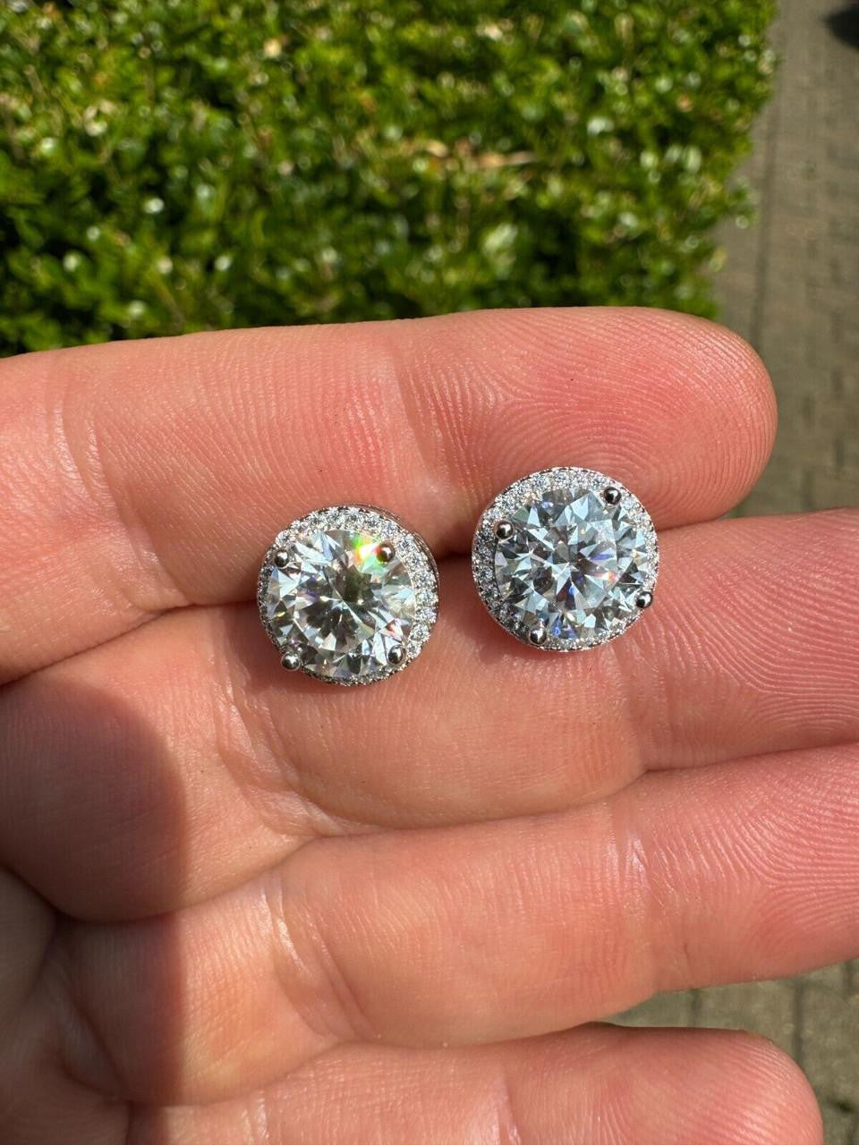 MOISSANITE Iced Out #1 Bestseller Halo Set Stud Earrings - 925 Silver - 7mm -12mm