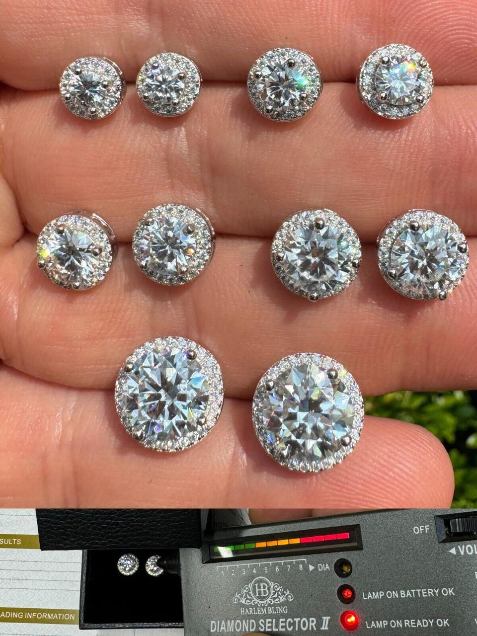 MOISSANITE Iced Out #1 Bestseller Halo Set Stud Earrings - 925 Silver - 7mm -12mm