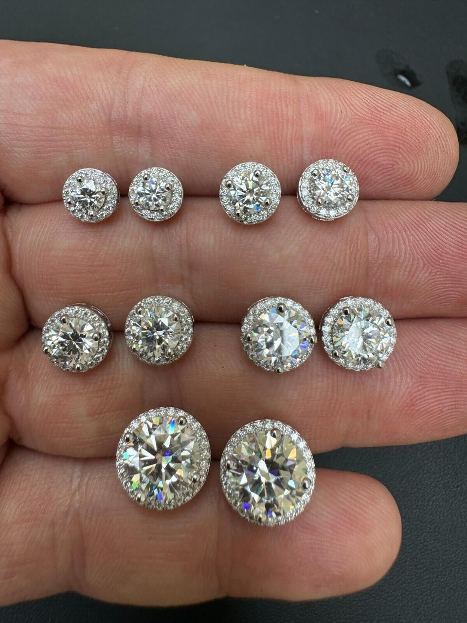 MOISSANITE Iced Out #1 Bestseller Halo Set Stud Earrings - 925 Silver - 7mm -12mm