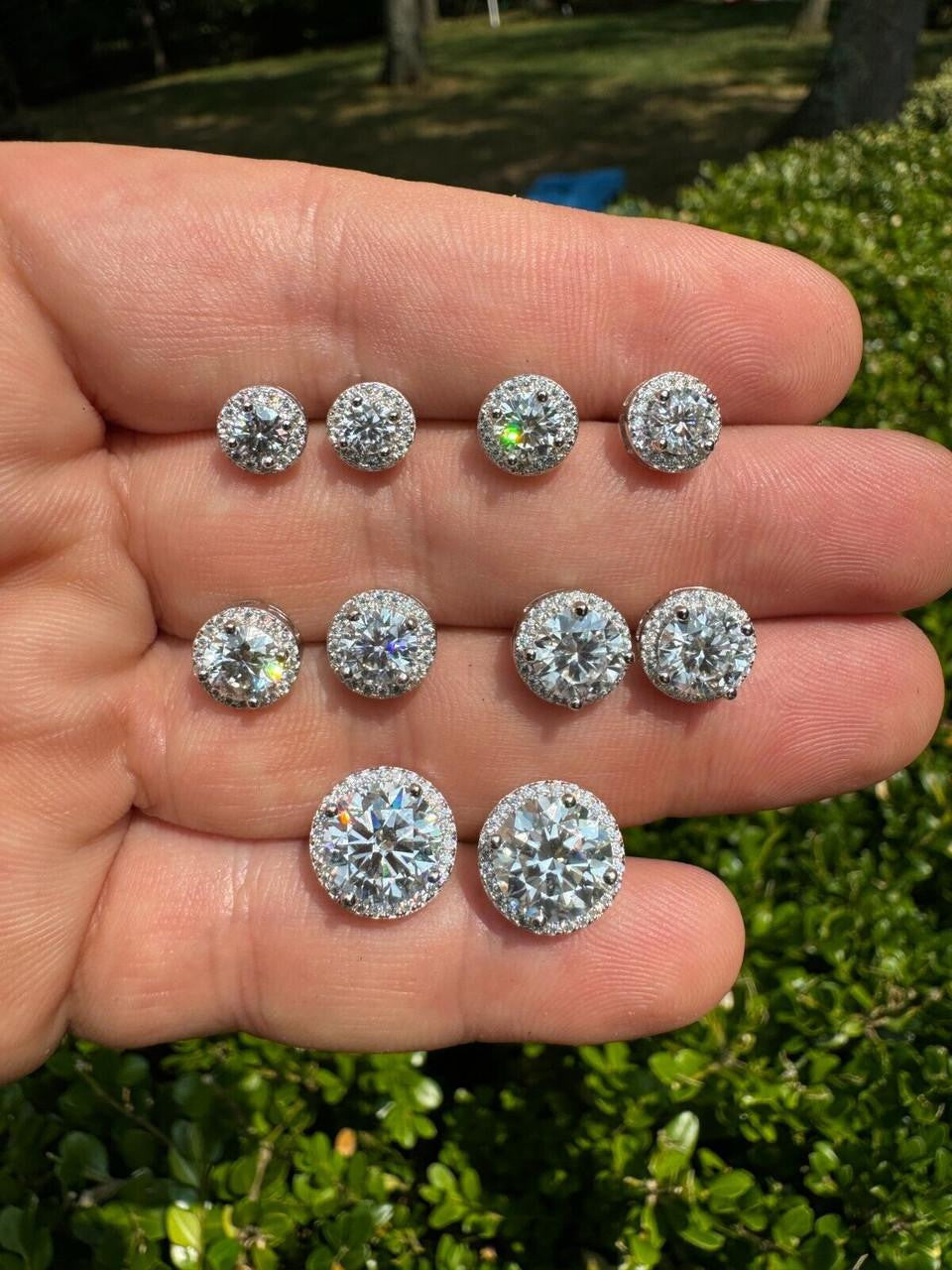 MOISSANITE Iced Out #1 Bestseller Halo Set Stud Earrings - 925 Silver - 7mm -12mm