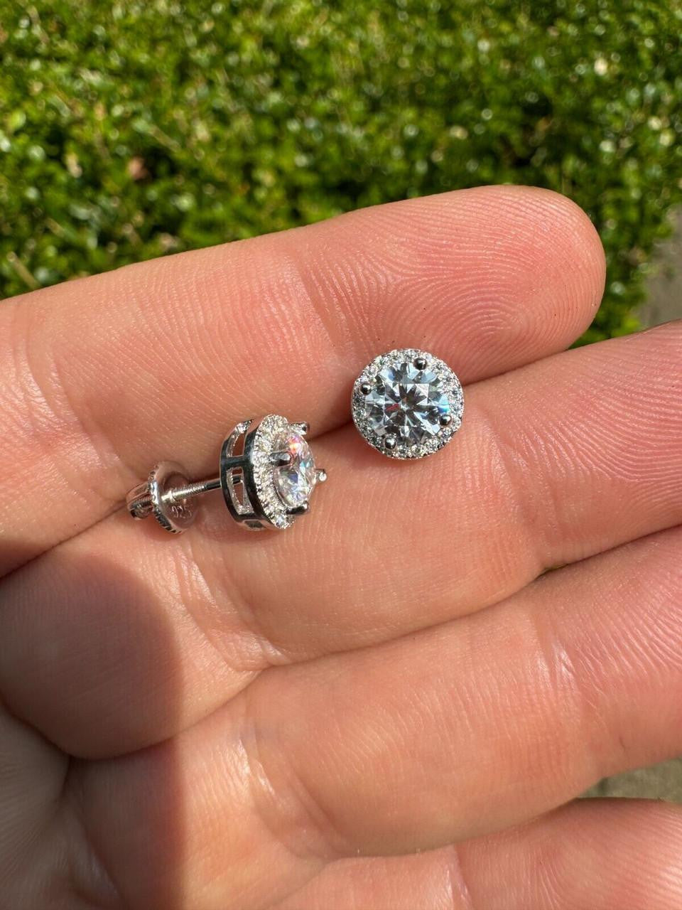 MOISSANITE Iced Out #1 Bestseller Halo Set Stud Earrings - 925 Silver - 7mm -12mm