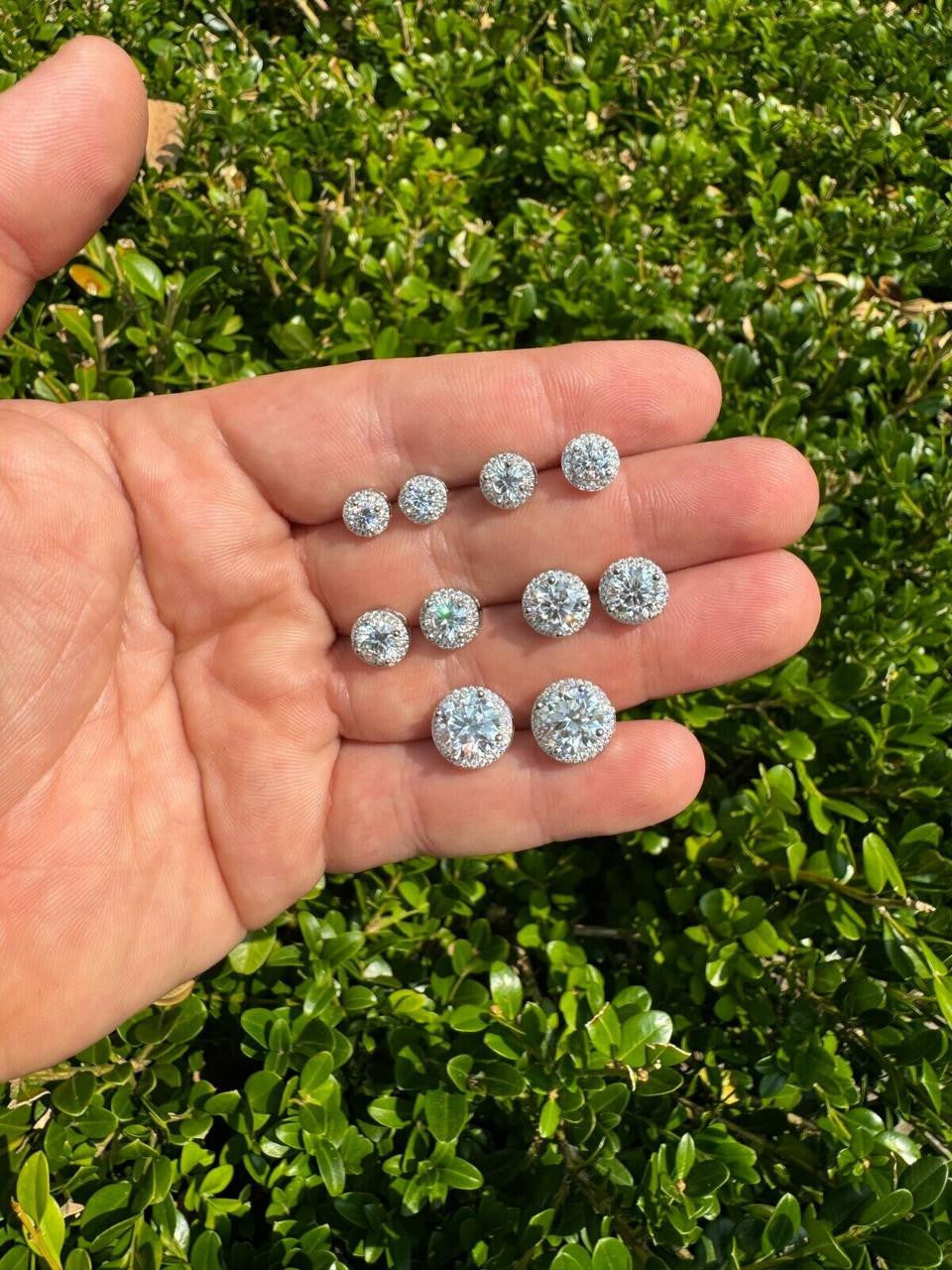 MOISSANITE Iced Out #1 Bestseller Halo Set Stud Earrings - 925 Silver - 7mm -12mm