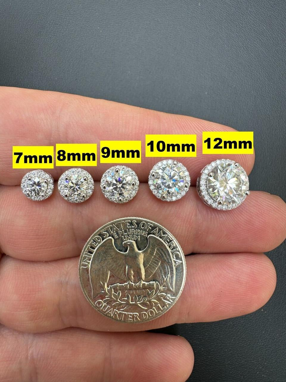 MOISSANITE Iced Out #1 Bestseller Halo Set Stud Earrings - 925 Silver - 7mm -12mm