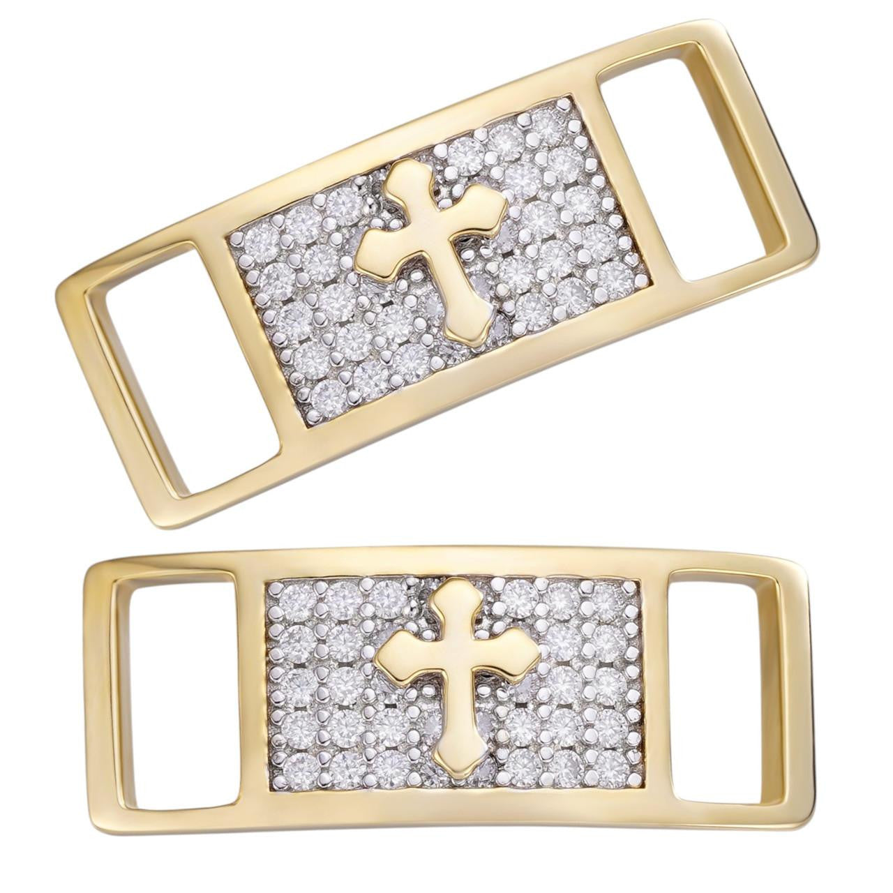 MOISSANITE Iced Out Cross Lace Locks - 14k Gold Vermeil Over 925 Silver - Great For All Sneakers: Nike Air Force 1, Jordans, & More