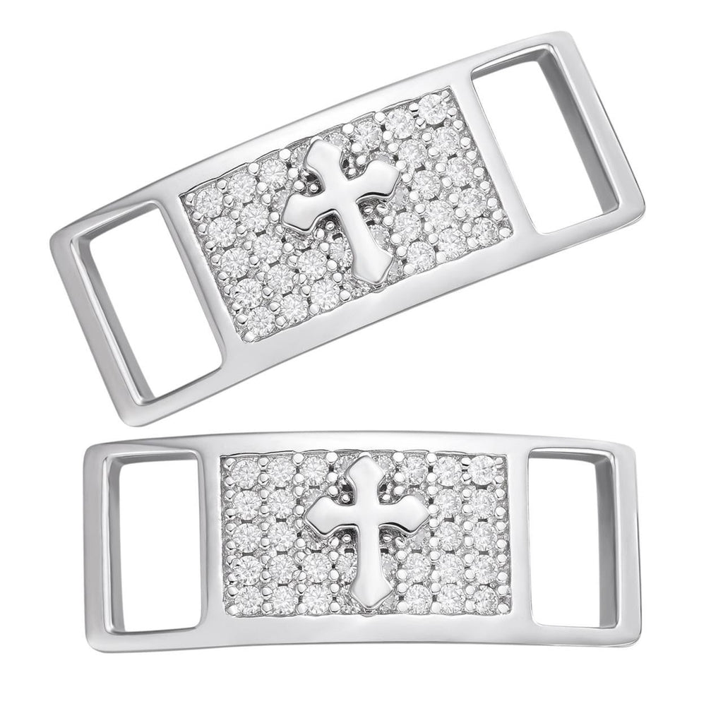 MOISSANITE Iced Out Cross Lace Locks - 925 Silver - Great For All Sneakers: Nike Air Force 1, Jordans, & More
