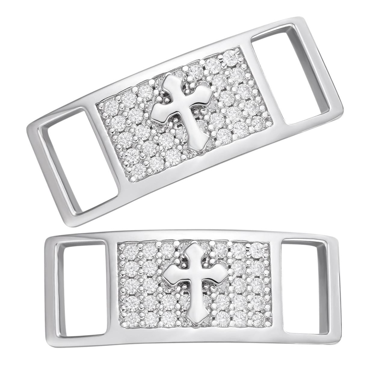 MOISSANITE Iced Out Cross Lace Locks - 925 Silver - Great For All Sneakers: Nike Air Force 1, Jordans, & More