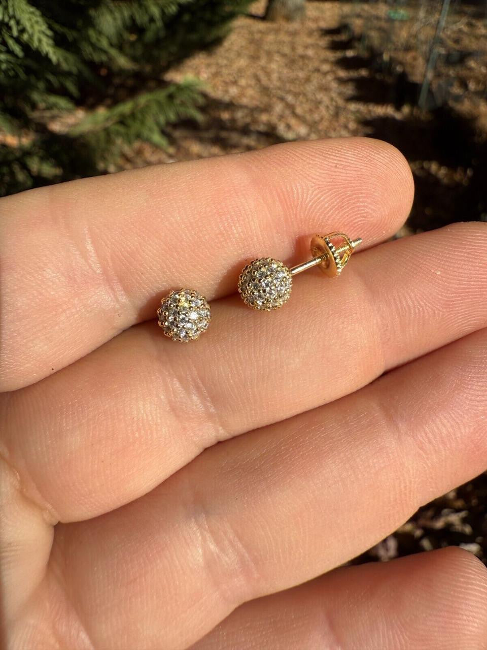 MOISSANITE Iced Out Disco Ball Stud Earrings - 14k Gold Vermeil 925 Silver - 3-8mm