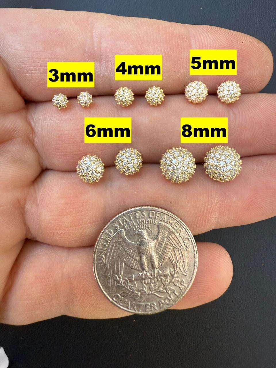 MOISSANITE Iced Out Disco Ball Stud Earrings - 14k Gold Vermeil 925 Silver - 3-8mm
