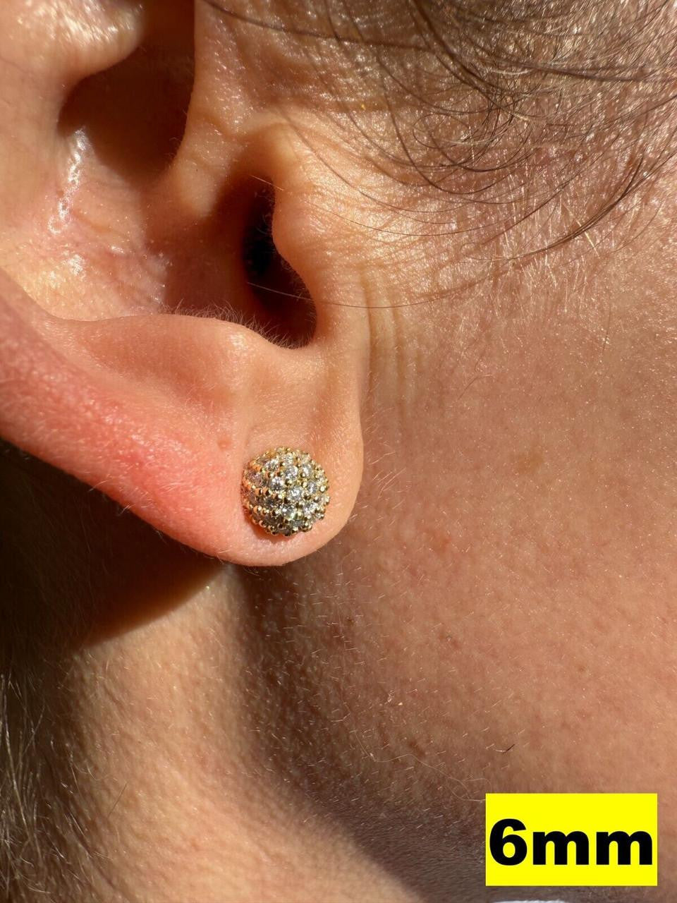 MOISSANITE Iced Out Disco Ball Stud Earrings - 14k Gold Vermeil 925 Silver - 3-8mm