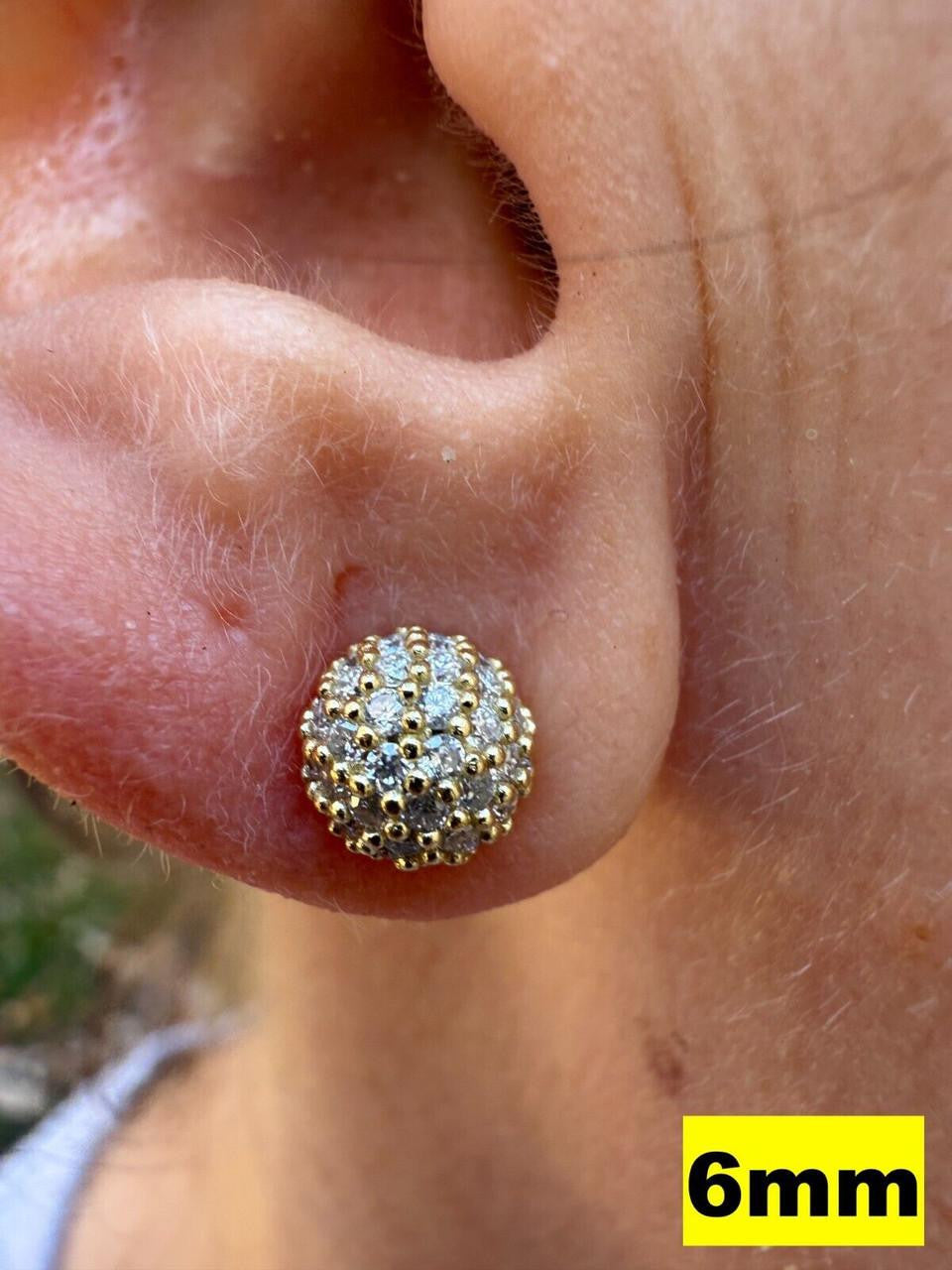 MOISSANITE Iced Out Disco Ball Stud Earrings - 14k Gold Vermeil 925 Silver - 3-8mm