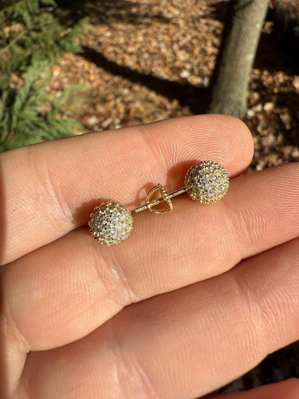 MOISSANITE Iced Out Disco Ball Stud Earrings - 14k Gold Vermeil 925 Silver - 3-8mm