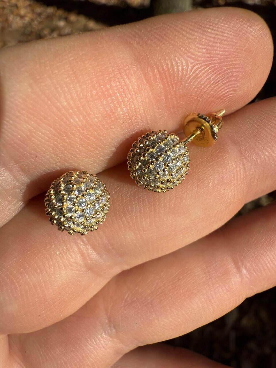 MOISSANITE Iced Out Disco Ball Stud Earrings - 14k Gold Vermeil 925 Silver - 3-8mm