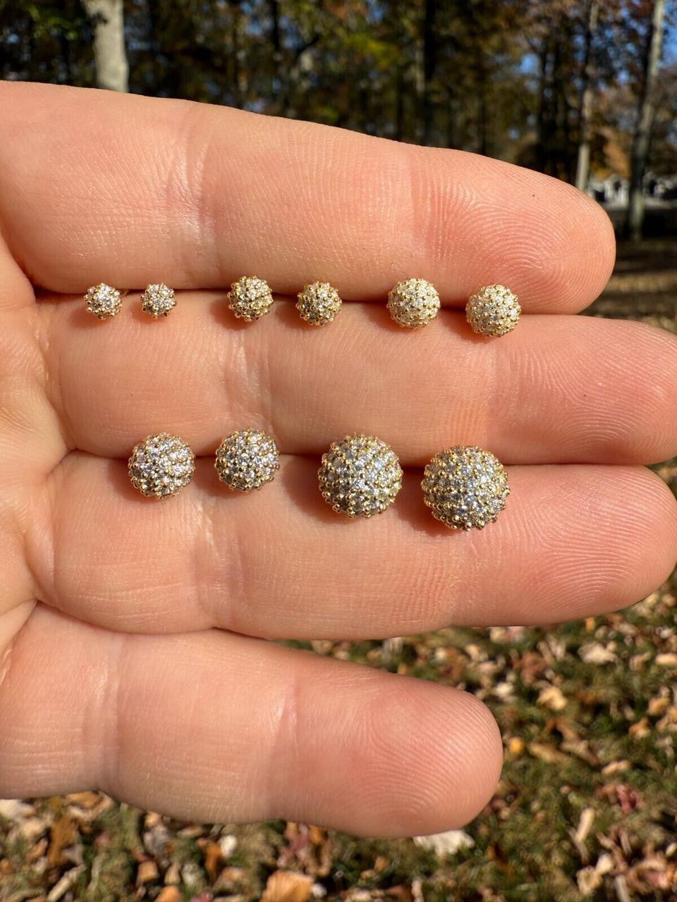 MOISSANITE Iced Out Disco Ball Stud Earrings - 14k Gold Vermeil 925 Silver - 3-8mm