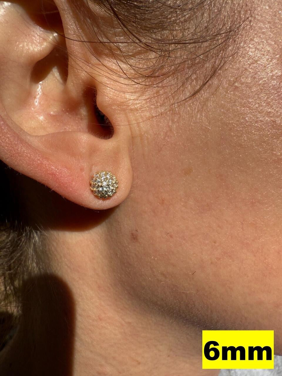 MOISSANITE Iced Out Disco Ball Stud Earrings - 14k Gold Vermeil 925 Silver - 3-8mm
