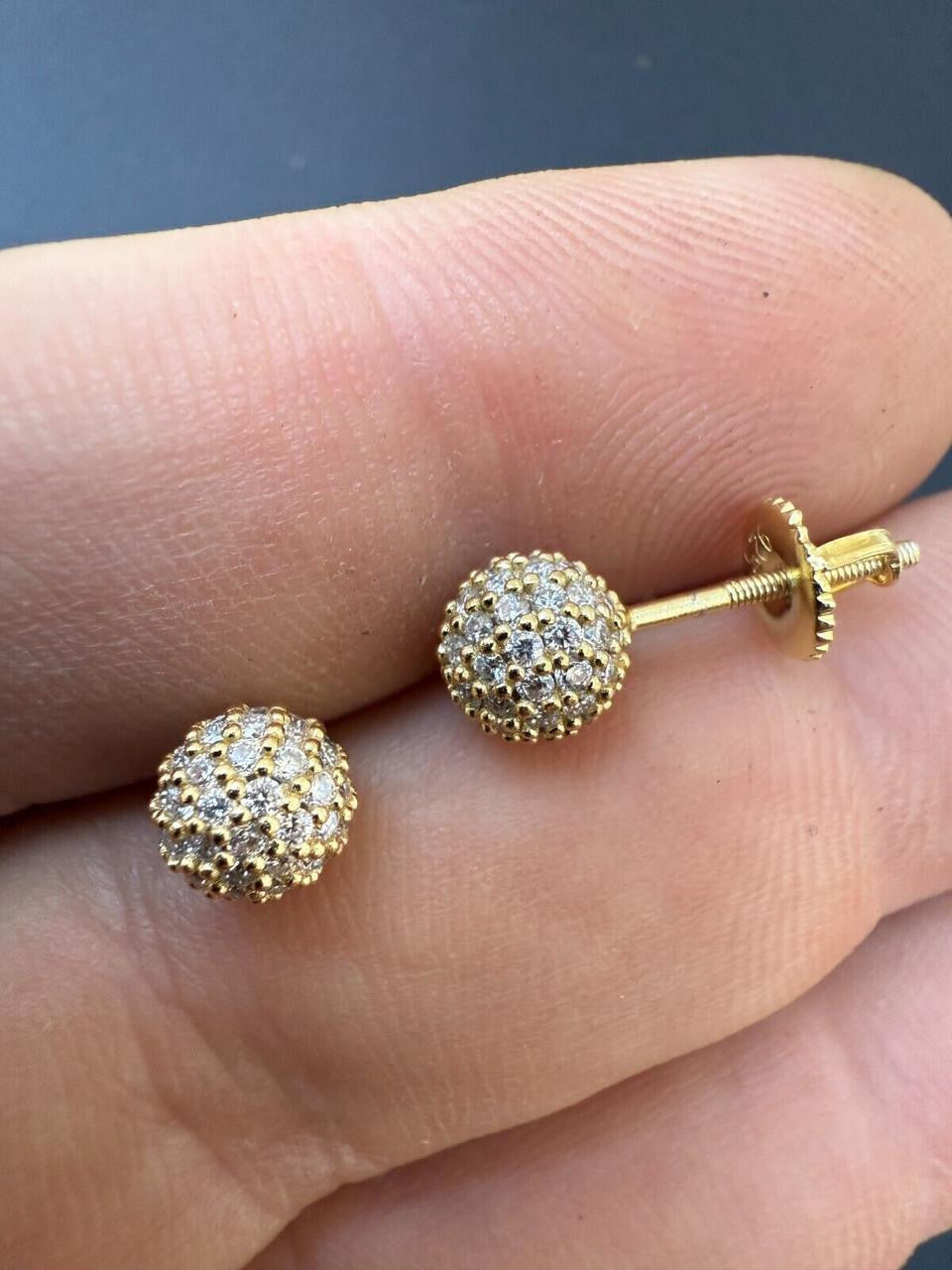 MOISSANITE Iced Out Disco Ball Stud Earrings - 14k Gold Vermeil 925 Silver - 3-8mm