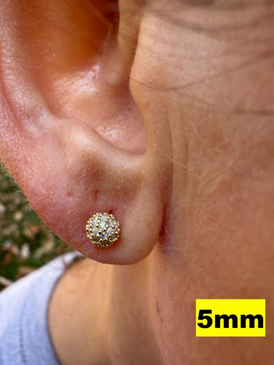 MOISSANITE Iced Out Disco Ball Stud Earrings - 14k Gold Vermeil 925 Silver - 3-8mm