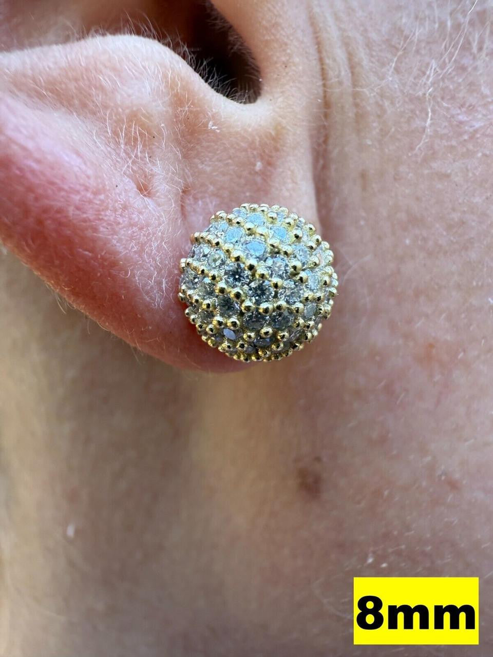 MOISSANITE Iced Out Disco Ball Stud Earrings - 14k Gold Vermeil 925 Silver - 3-8mm