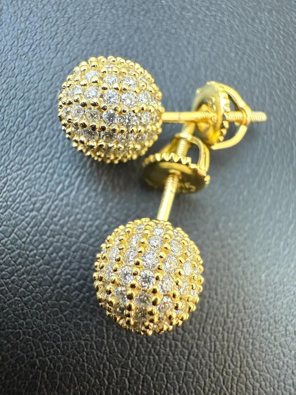 MOISSANITE Iced Out Disco Ball Stud Earrings - 14k Gold Vermeil 925 Silver - 3-8mm