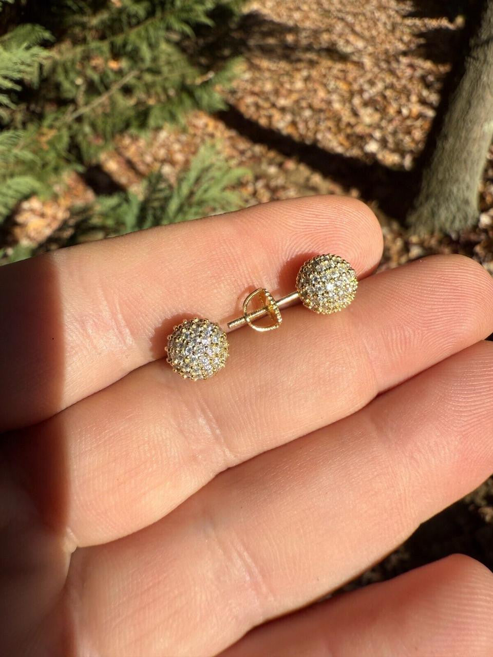 MOISSANITE Iced Out Disco Ball Stud Earrings - 14k Gold Vermeil 925 Silver - 3-8mm