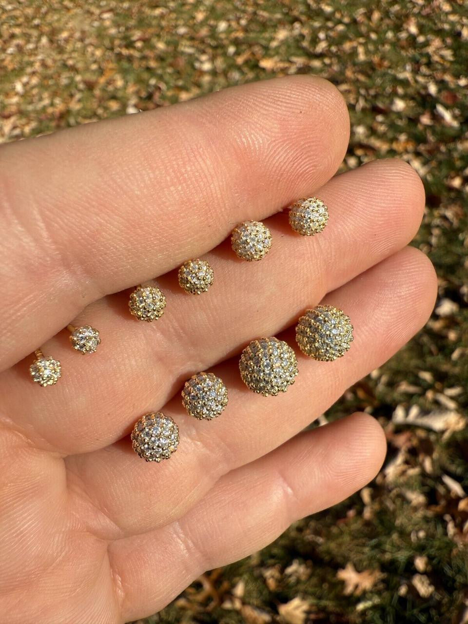 MOISSANITE Iced Out Disco Ball Stud Earrings - 14k Gold Vermeil 925 Silver - 3-8mm