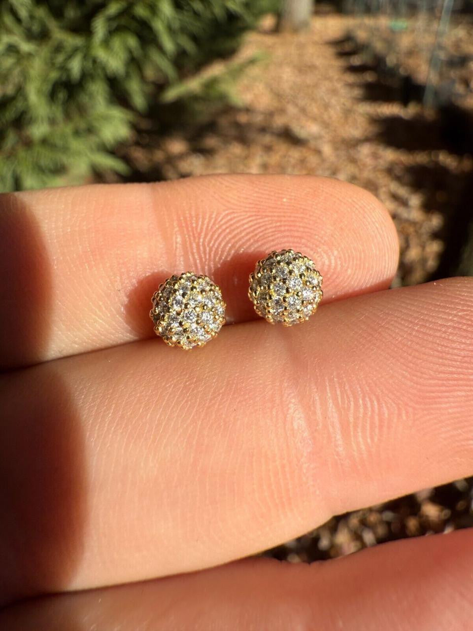 MOISSANITE Iced Out Disco Ball Stud Earrings - 14k Gold Vermeil 925 Silver - 3-8mm