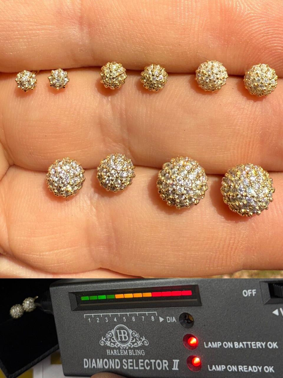 MOISSANITE Iced Out Disco Ball Stud Earrings - 14k Gold Vermeil 925 Silver - 3-8mm