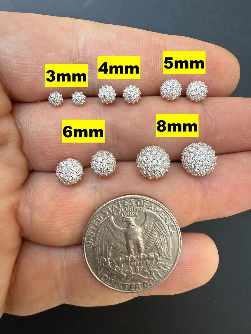 MOISSANITE Iced Out Disco Ball Stud Earrings - 925 Silver - 3-8mm