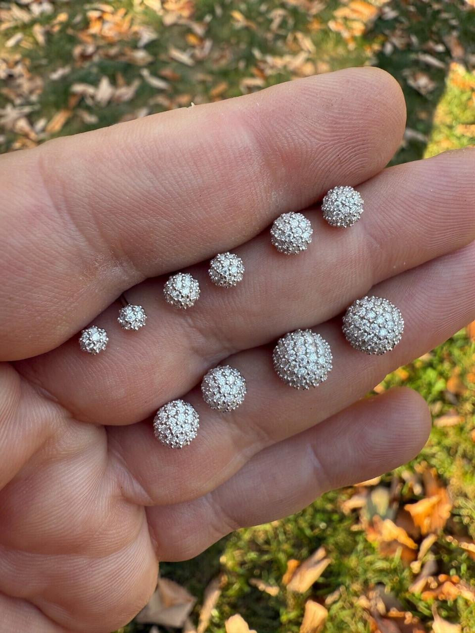 MOISSANITE Iced Out Disco Ball Stud Earrings - 925 Silver - 3-8mm
