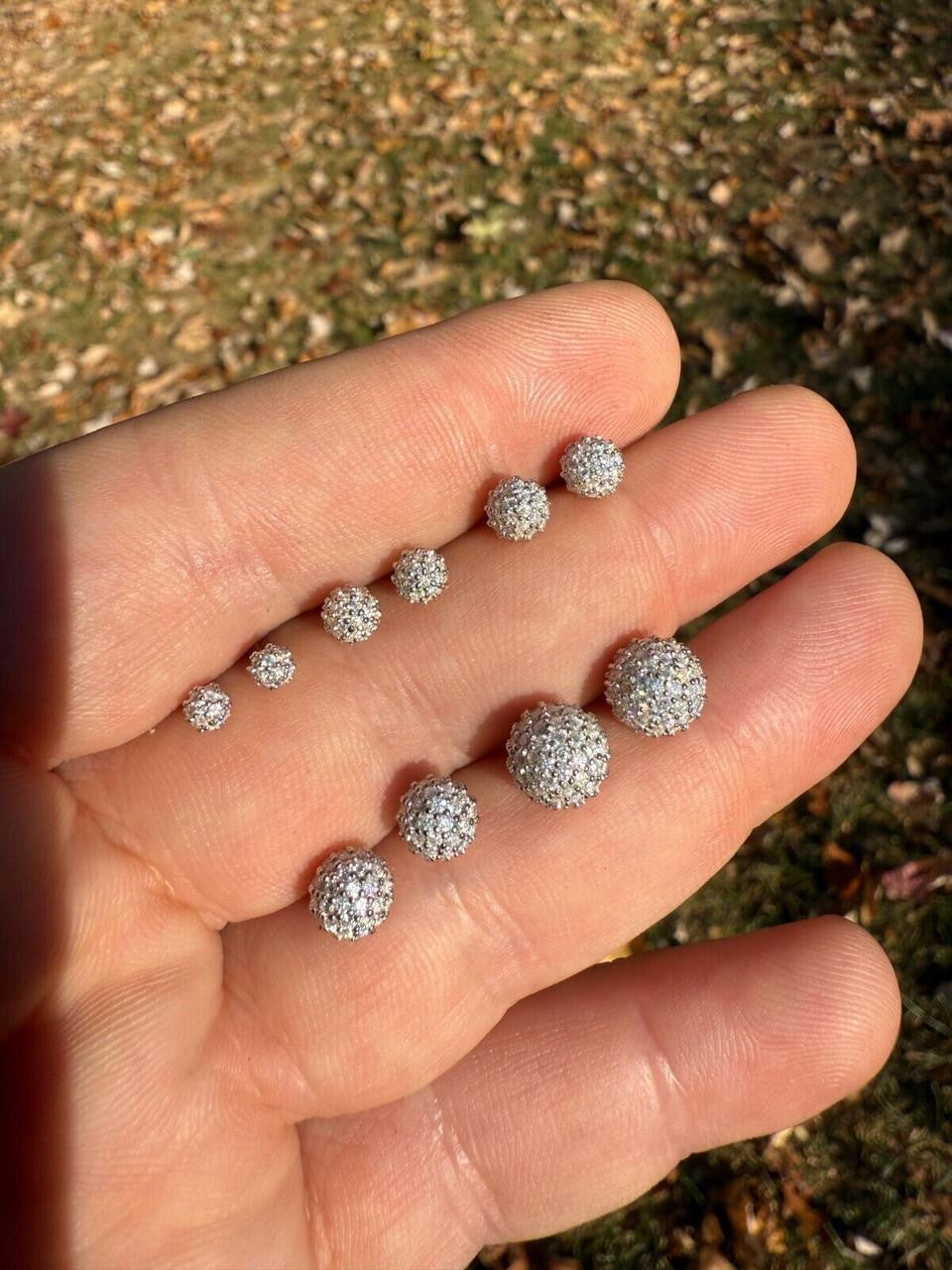 MOISSANITE Iced Out Disco Ball Stud Earrings - 925 Silver - 3-8mm