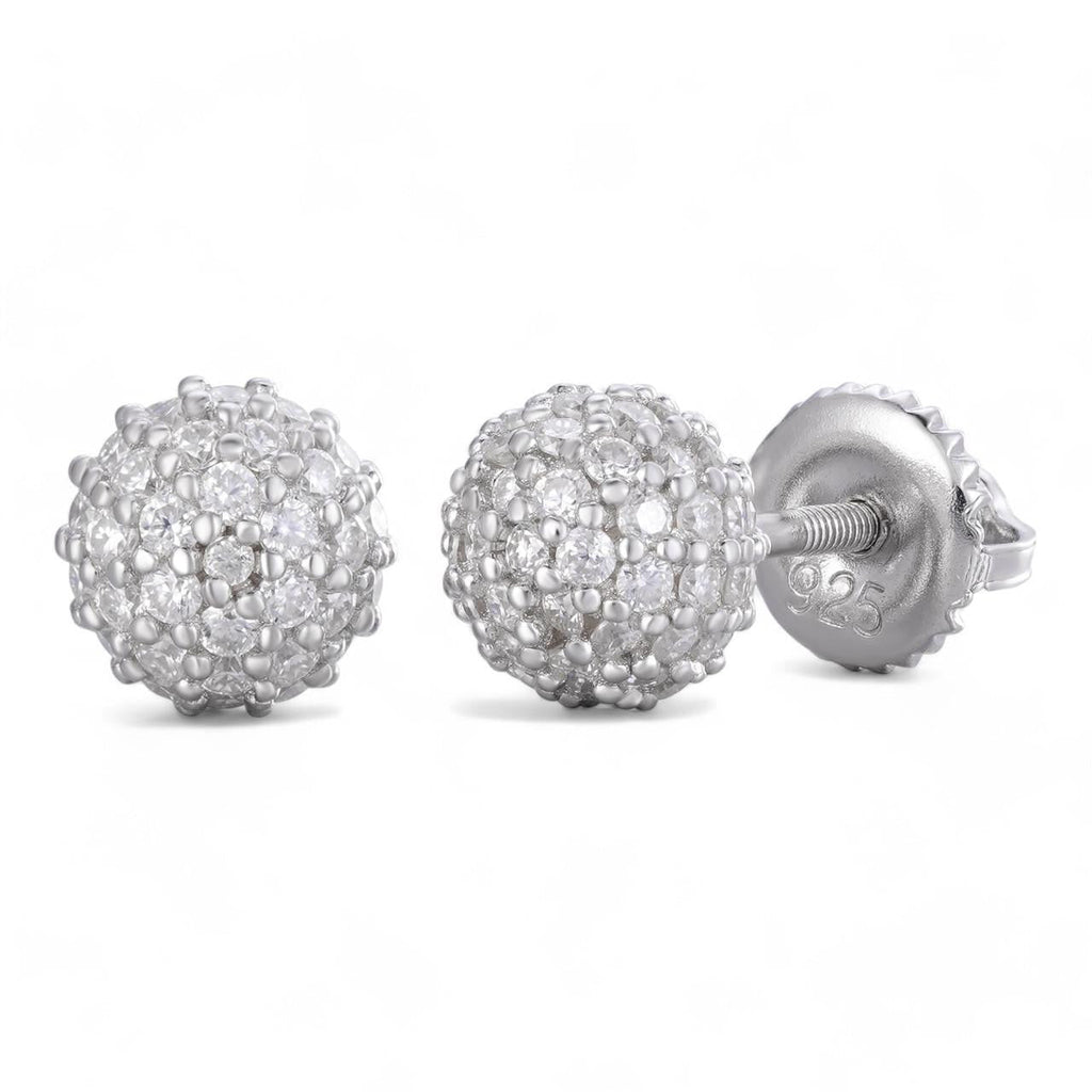 MOISSANITE Iced Out Disco Ball Stud Earrings - 925 Silver - 3-8mm