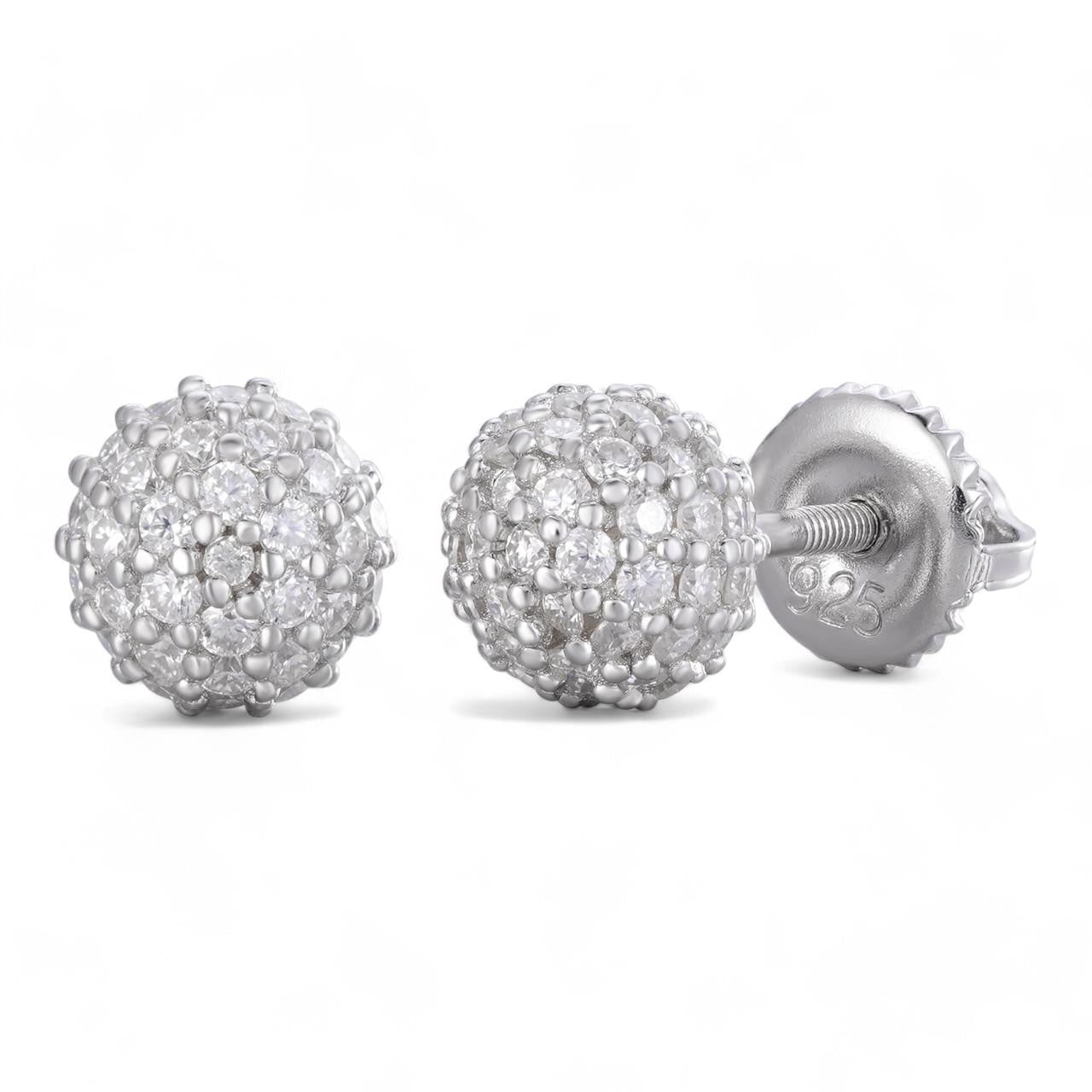 MOISSANITE Iced Out Disco Ball Stud Earrings - 925 Silver - 3-8mm