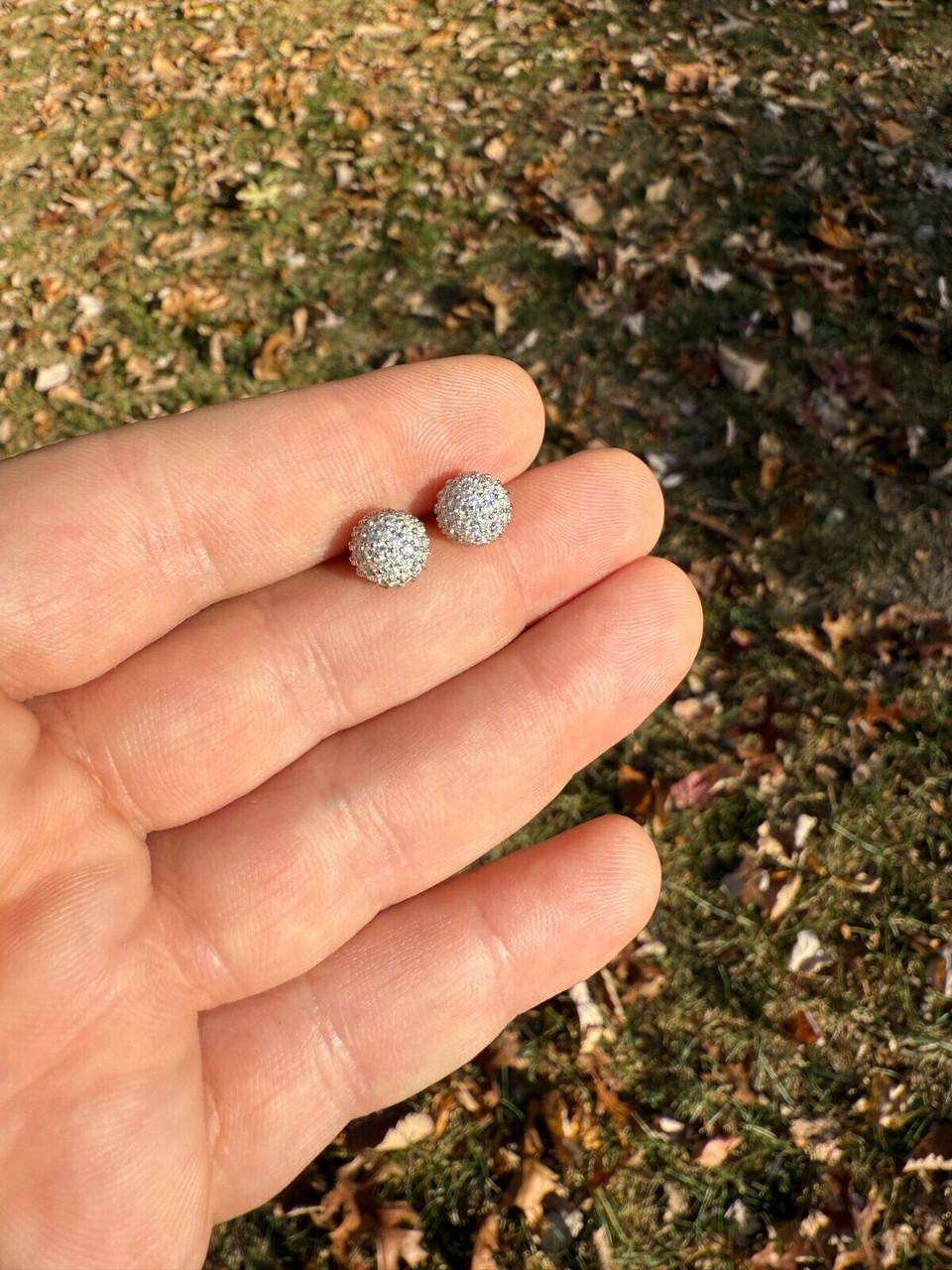 MOISSANITE Iced Out Disco Ball Stud Earrings - 925 Silver - 3-8mm