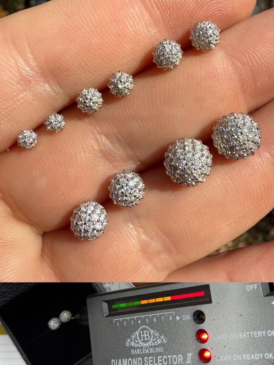 MOISSANITE Iced Out Disco Ball Stud Earrings - 925 Silver - 3-8mm