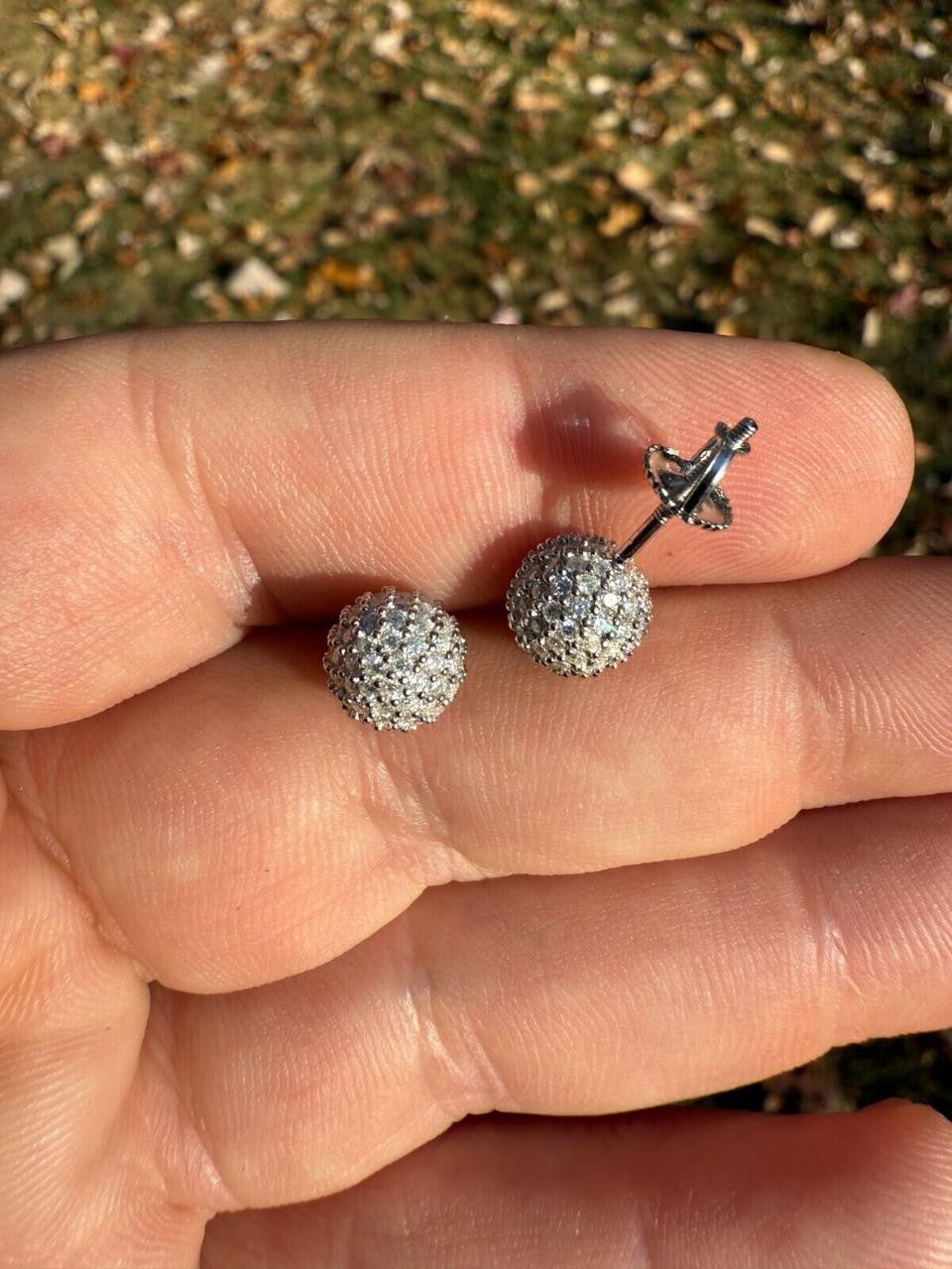 MOISSANITE Iced Out Disco Ball Stud Earrings - 925 Silver - 3-8mm