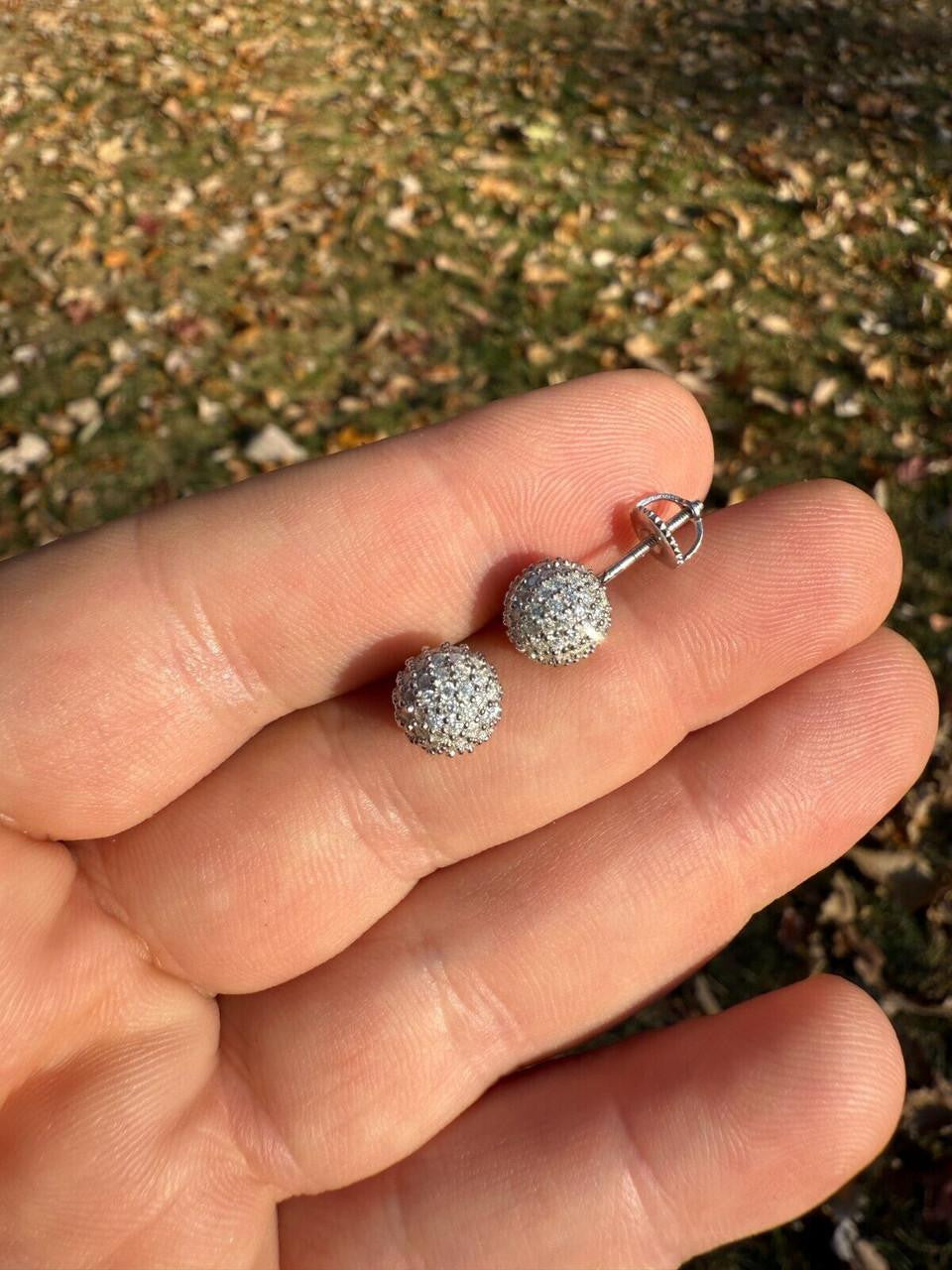 MOISSANITE Iced Out Disco Ball Stud Earrings - 925 Silver - 3-8mm
