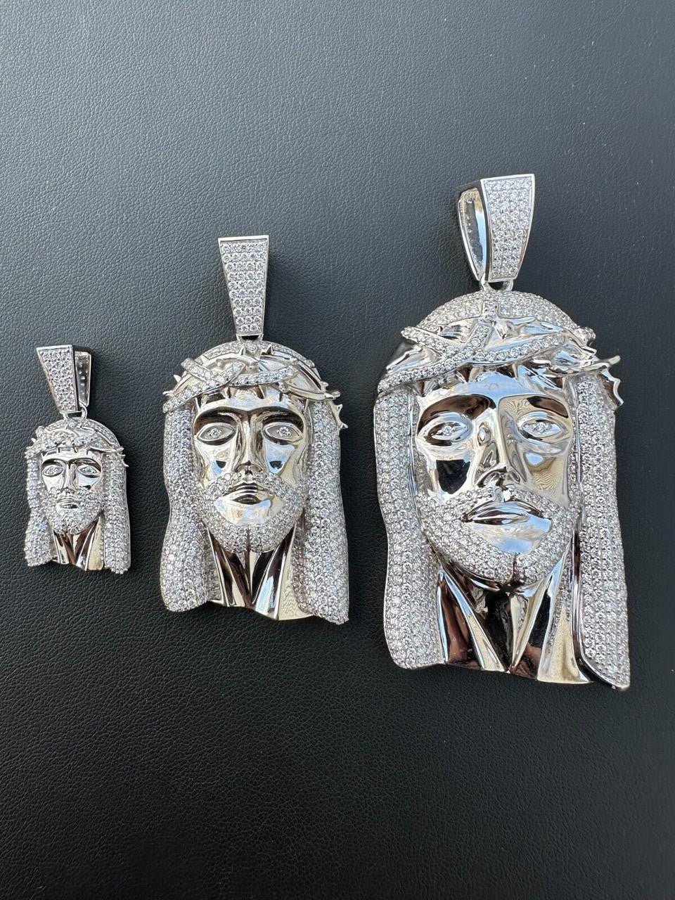 MOISSANITE Iced Out Hip Hop Jesus Face Pendant - 10k White Gold - 3 Sizes 1"-3"