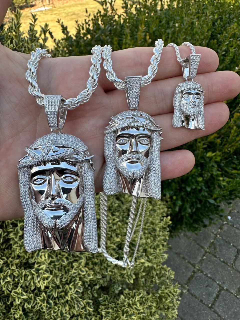 MOISSANITE Iced Out Hip Hop Jesus Face Pendant - 10k White Gold - 3 Sizes 1"-3"