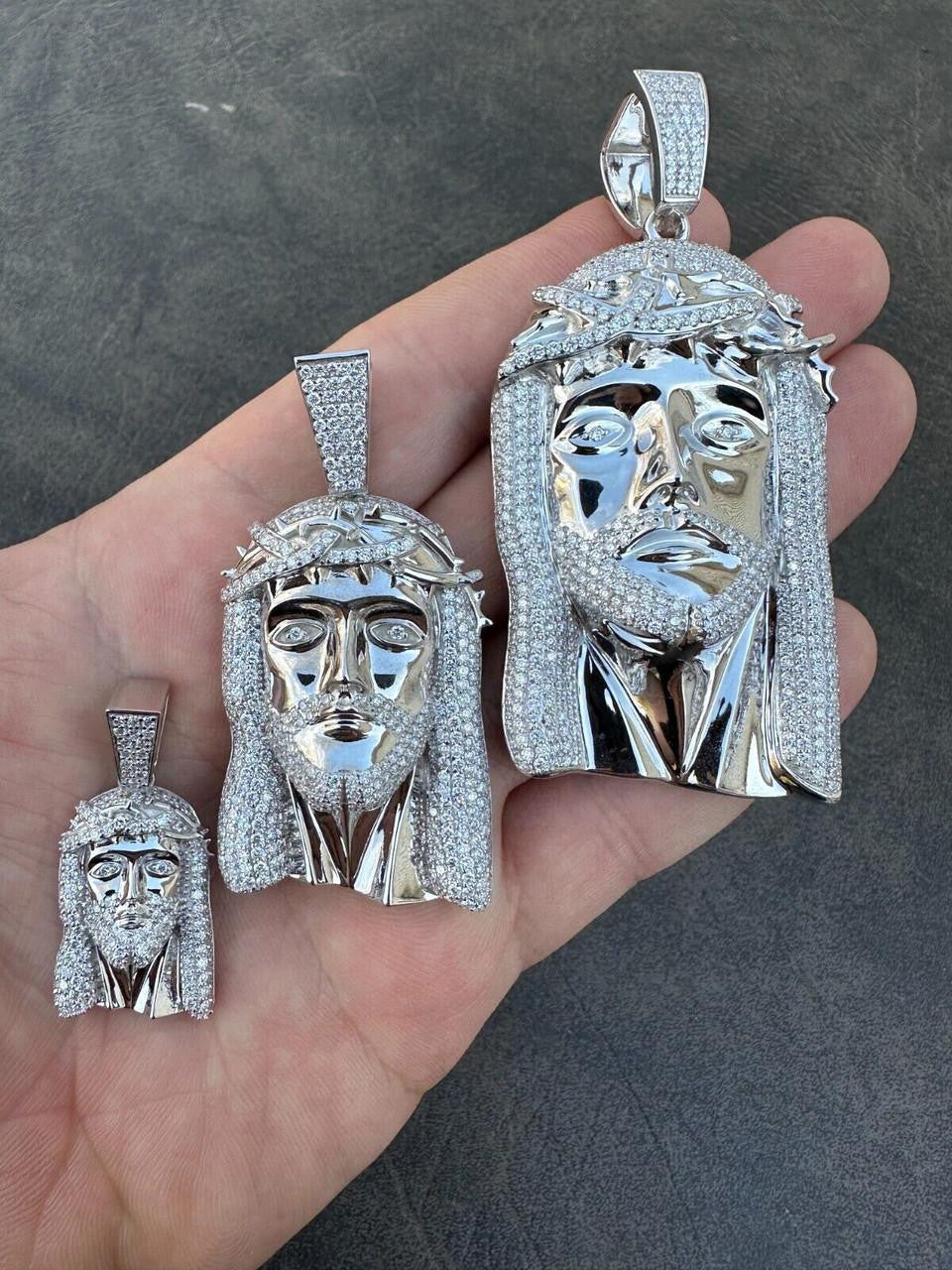 MOISSANITE Iced Out Hip Hop Jesus Face Pendant - 10k White Gold - 3 Sizes 1"-3"
