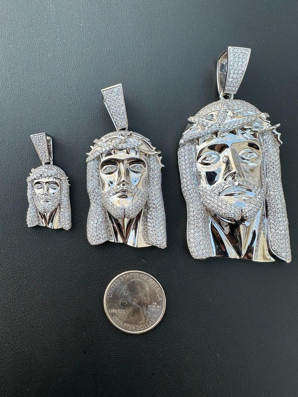 MOISSANITE Iced Out Hip Hop Jesus Face Pendant - 10k White Gold - 3 Sizes 1"-3"