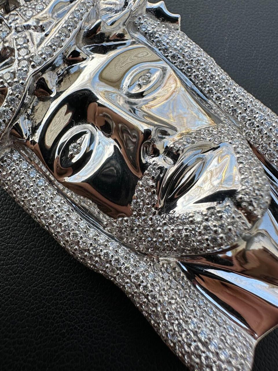 MOISSANITE Iced Out Hip Hop Jesus Face Pendant - 10k White Gold - 3 Sizes 1"-3"